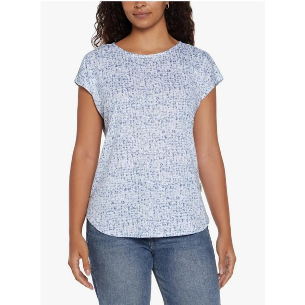 Orvis NWT Women's Size XS Linen Blend Cap Sleeve Blue Abstract Lightweight Top